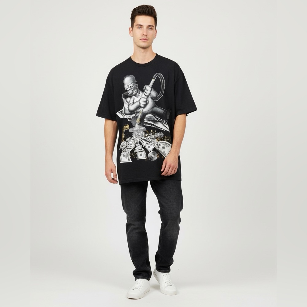 Shaka Wear VTG Homer Simpson Bejeweled Graphic Logo Crewneck Short Sleeve Tee